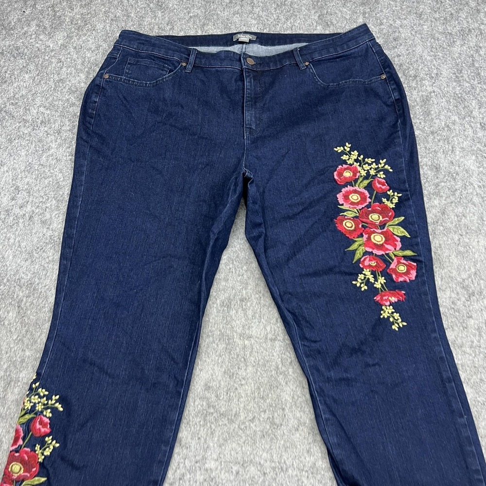 Martha Stewart Jeans Womens 22W Blue TSV Skinny High Rise Floral Embroidered - Picture 5 of 16